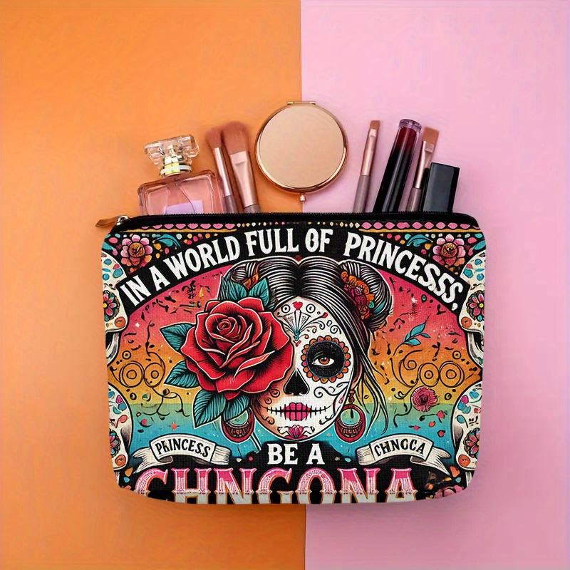 Beauty Makeup Women - A Flower and skull cosmetic bag